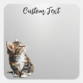Pegatina Cuadrada Looking Up Cat -5 | Personalized Custom Text