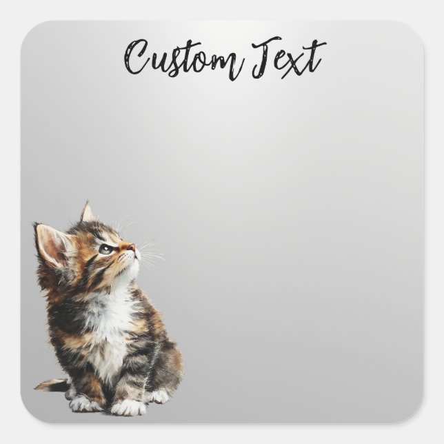Pegatina Cuadrada Looking Up Cat -5 | Personalized Custom Text (Anverso)