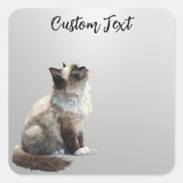Pegatina Cuadrada Looking Up Cat -6 | Personalized Custom Text
