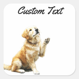 Pegatina Cuadrada Looking Up Puppy-4 | Personalized Custom Text