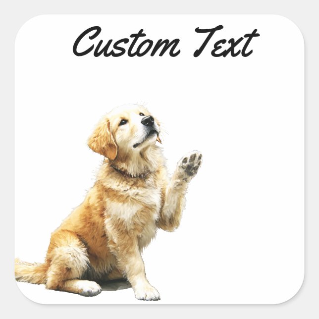 Pegatina Cuadrada Looking Up Puppy-4 | Personalized Custom Text (Anverso)