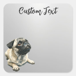 Pegatina Cuadrada Looking Up Puppy-5 | Personalized Custom Text