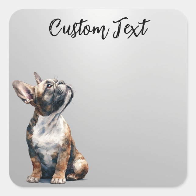 Pegatina Cuadrada Looking Up Puppy-6 | Personalized Custom Text (Anverso)