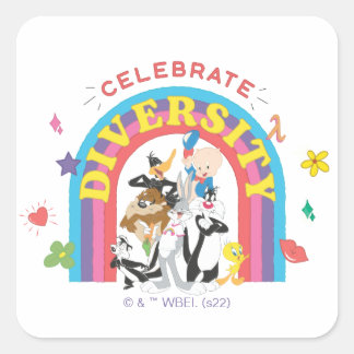 Pegatina Cuadrada LOONEY TUNES™ - Celebrate Diversity Pride Rainbow