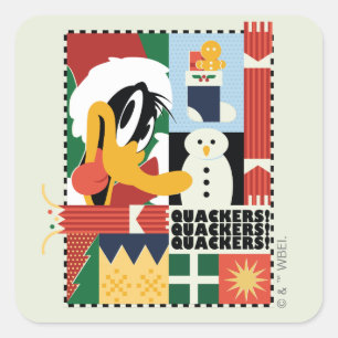 Pegatina Cuadrada LOONEY TUNES™ DAFFY DUCK™ Holiday Quackers