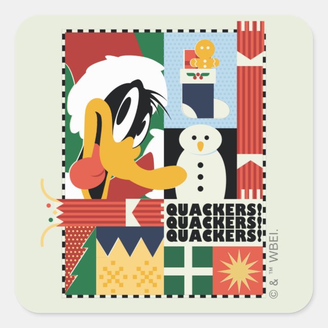 Pegatina Cuadrada LOONEY TUNES™ DAFFY DUCK™ Holiday Quackers (Anverso)