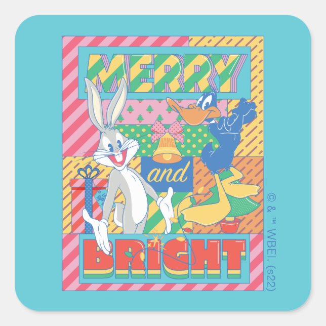 Pegatina Cuadrada LOONEY TUNES™ | Navidad alegre y brillante (Anverso)