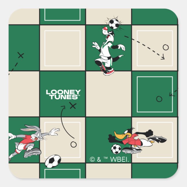 Pegatina Cuadrada LOONEY TUNES™ Soccer Grid Pattern (Anverso)