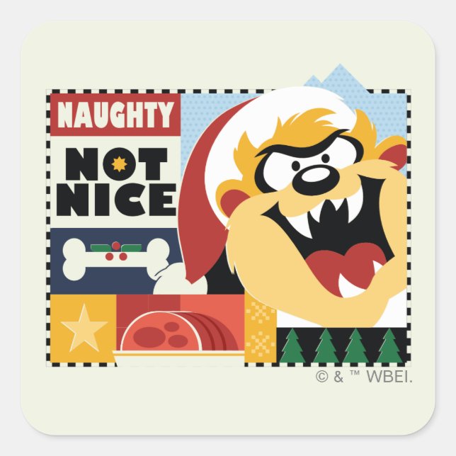 Pegatina Cuadrada LOONEY TUNES™ TAZ™ Naughty Not Nice (Anverso)