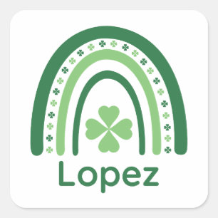 Pegatina Cuadrada Lopez Nombre Trébol Boho Arcoíris