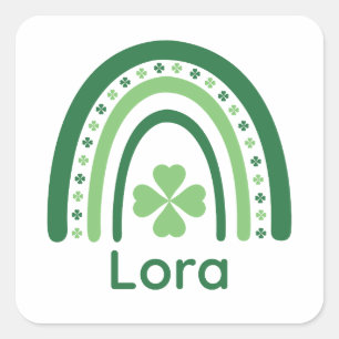 Pegatina Cuadrada Lora Name Clover Boho Rainbow