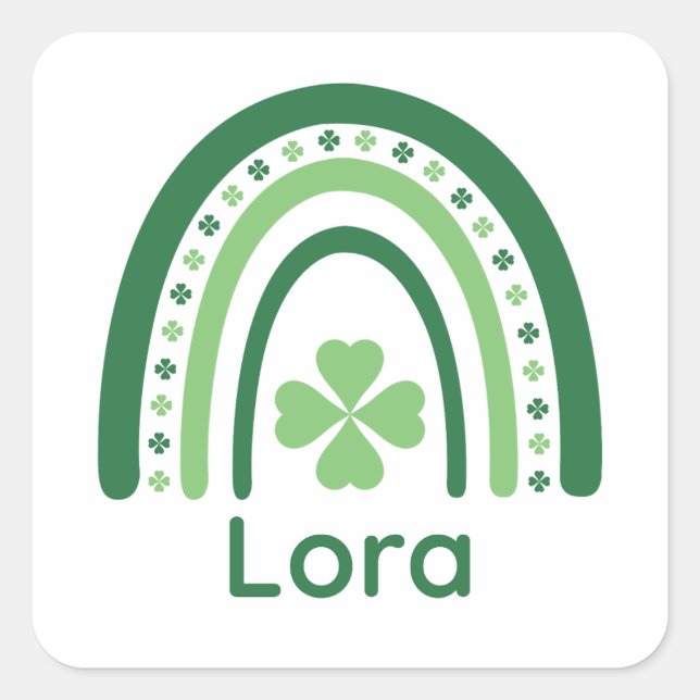 Pegatina Cuadrada Lora Name Clover Boho Rainbow (Anverso)