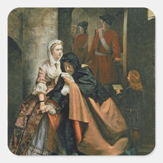 Pegatina Cuadrada Lord Nithsdale, escapa de la torre (Anverso)