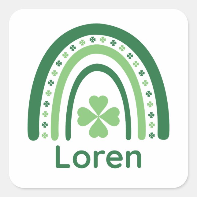 Pegatina Cuadrada Loren Name Clover Boho Rainbow (Anverso)