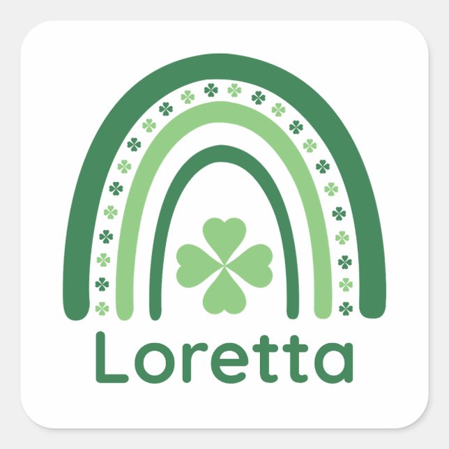 Pegatina Cuadrada Loretta Nombre Clover Boho Arcoiris (Anverso)