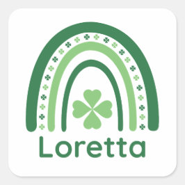 Pegatina Cuadrada Loretta Nombre Clover Boho Arcoiris