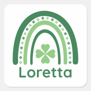 Pegatina Cuadrada Loretta Nombre Clover Boho Arcoiris