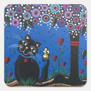 Pegatina Cuadrada Lori Everett_ Day Of The Dead, Black Cat, Cute Art