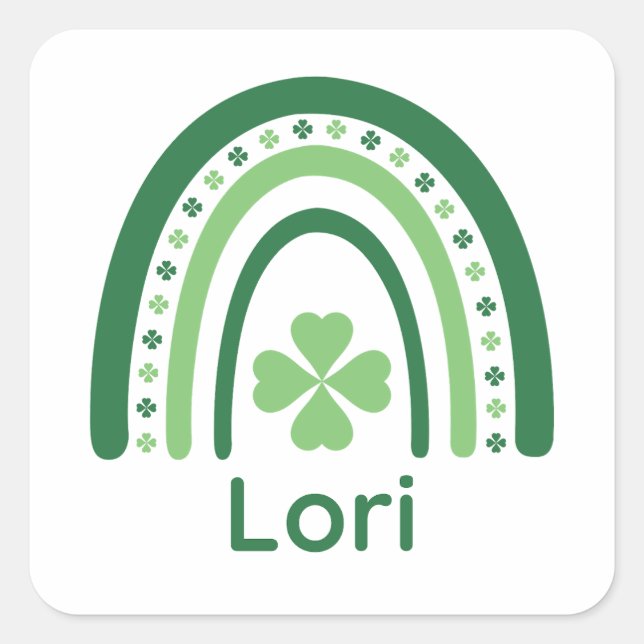 Pegatina Cuadrada Lori Name Clover Boho Rainbow (Anverso)