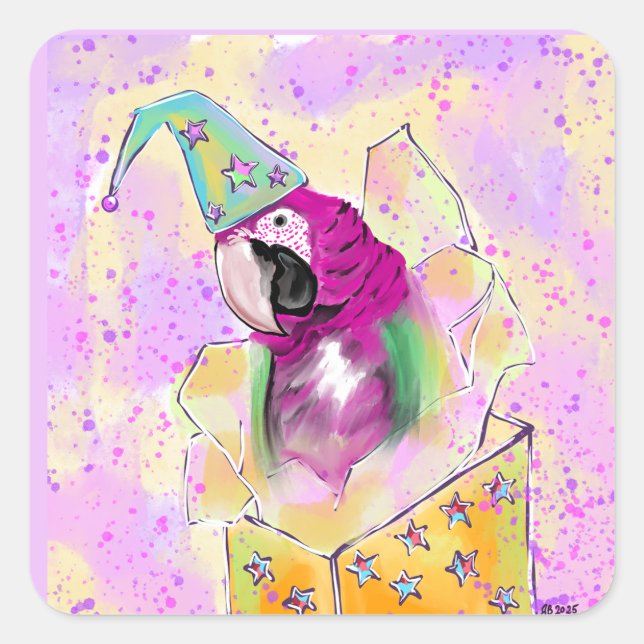 Pegatina Cuadrada Loro (Anverso)