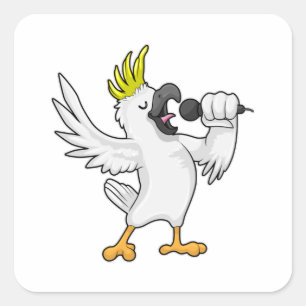 Pegatina Cuadrada Loro como cantante con micrófono