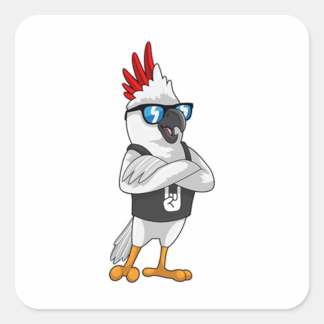 Pegatina Cuadrada Loro como músico con gafas de sol (Anverso)
