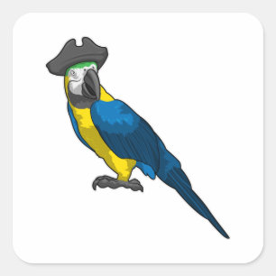 Pegatina Cuadrada Loro como pirata con Gorra