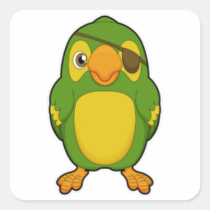 Pegatina Cuadrada Loro como pirata con ojo de ojo