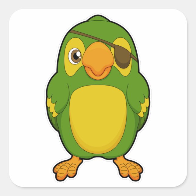 Pegatina Cuadrada Loro como pirata con ojo de ojo (Anverso)