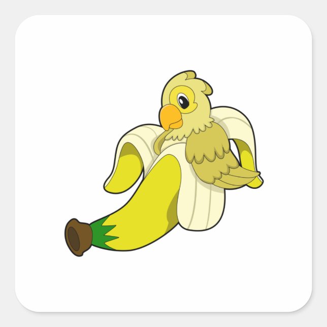 Pegatina Cuadrada Loro con banana (Anverso)