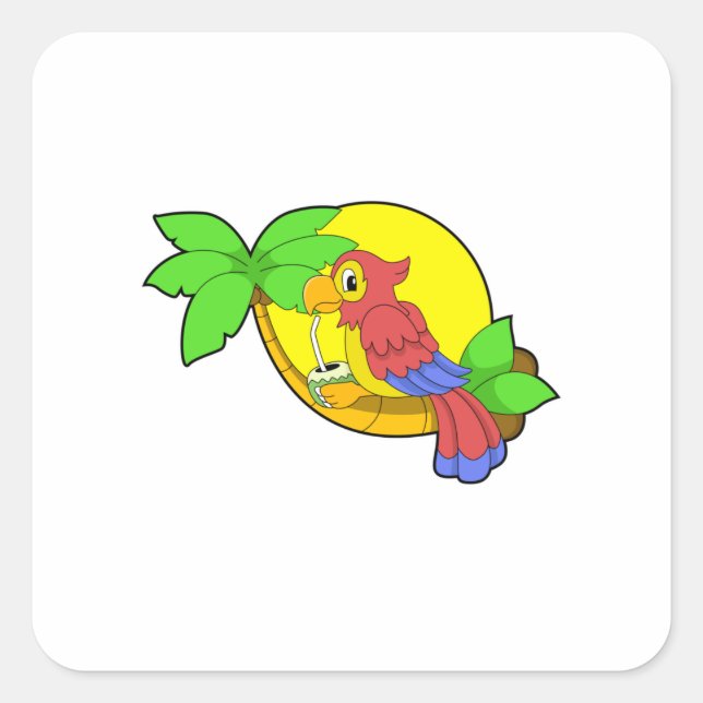 Pegatina Cuadrada Loro con coco (Anverso)