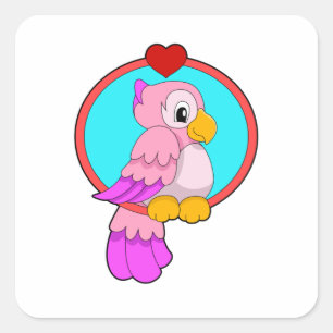 Pegatina Cuadrada Loro con corazón