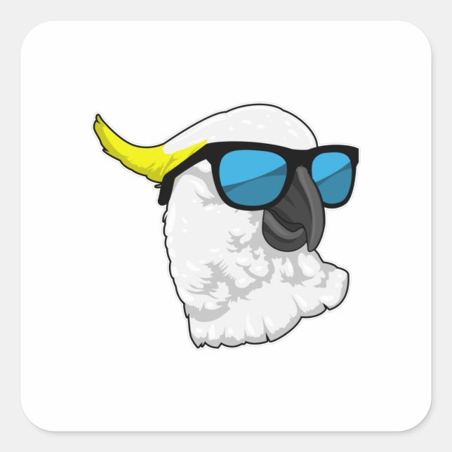 Pegatina Cuadrada Loro con gafas de sol (Anverso)