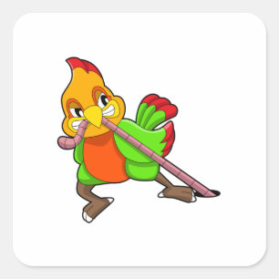 Pegatina Cuadrada Loro con gusano