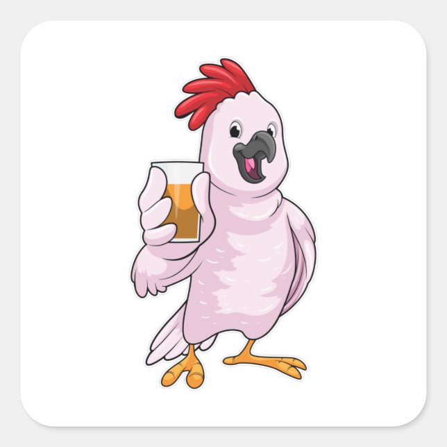 Pegatina Cuadrada Loro con jugo (Anverso)