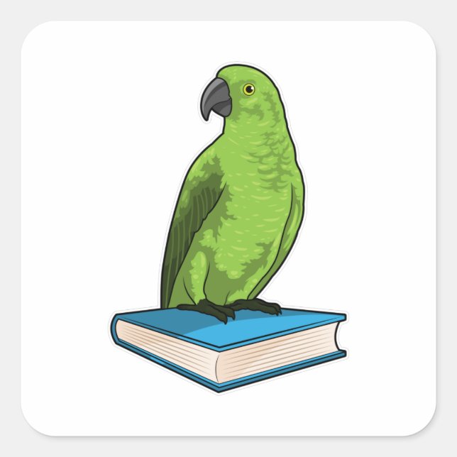 Pegatina Cuadrada Loro con libro (Anverso)