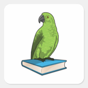 Pegatina Cuadrada Loro con libro