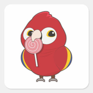 Pegatina Cuadrada Loro con Lollipop