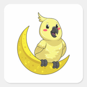 Pegatina Cuadrada Loro con luna