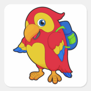 Pegatina Cuadrada Loro con mochila