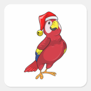 Pegatina Cuadrada Loro con sombrero Santa