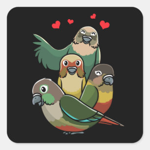 Pegatina Cuadrada Loro De Paracaídas De Quebras Verdes