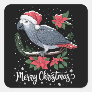 Pegatina Cuadrada Loro gris africano de Navidad