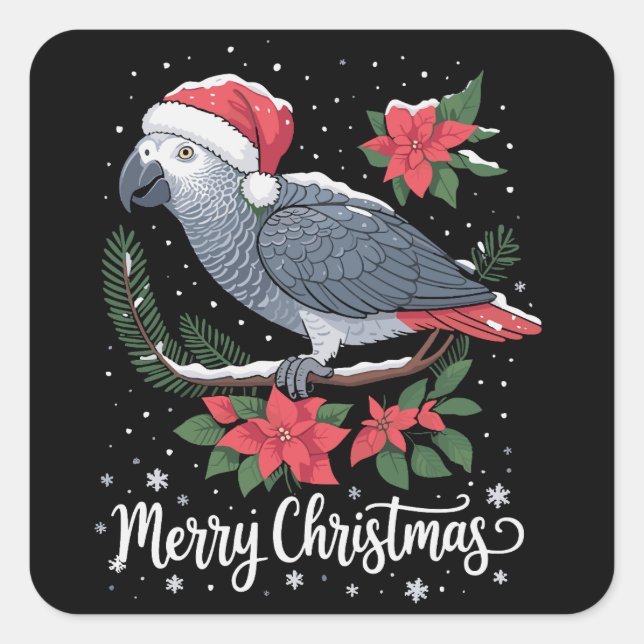 Pegatina Cuadrada Loro gris africano de Navidad (Anverso)