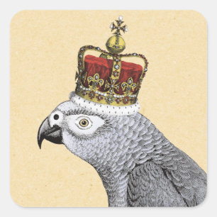Pegatina Cuadrada Loro gris con corona real