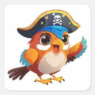 Pegatina Cuadrada Loro pirata de dibujos animados lindo