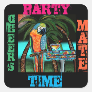 Pegatina Cuadrada Loros de fiesta              