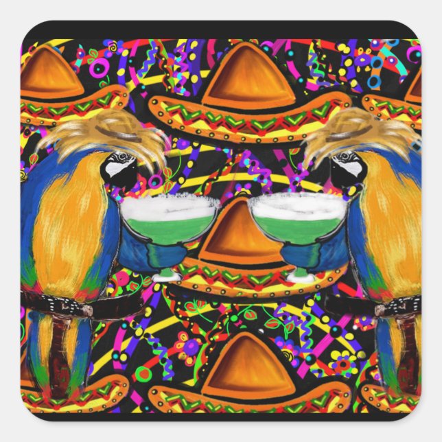 Pegatina Cuadrada ¡Loros de fiesta del Cinco De Mayo! (Anverso)