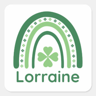 Pegatina Cuadrada Lorraine Name Clover Boho Rainbow