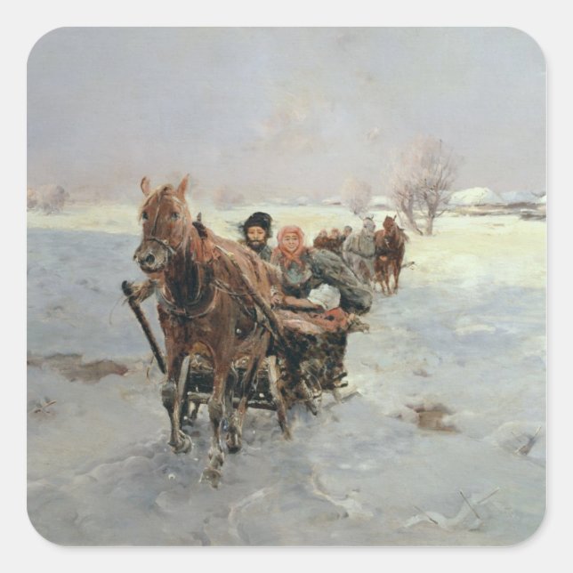 Pegatina Cuadrada Los aguijones en un paisaje invernal (Anverso)